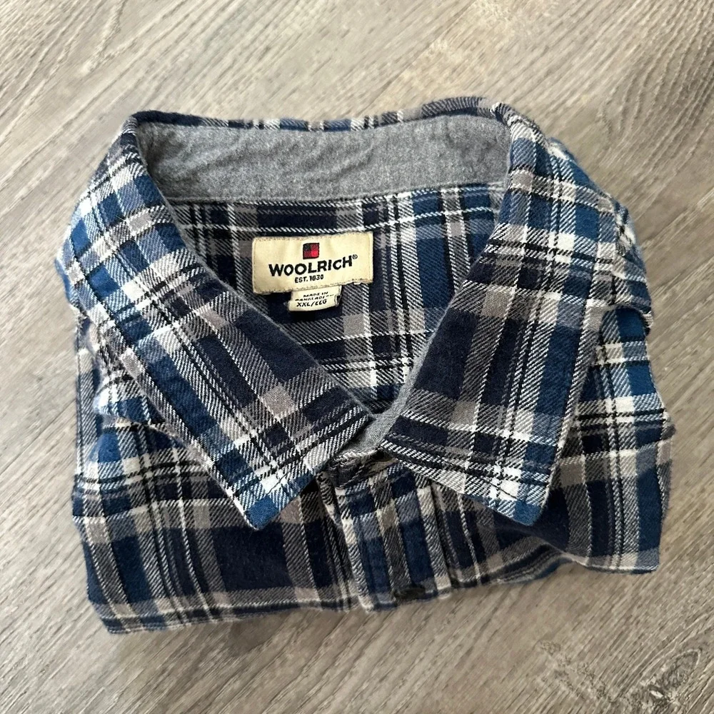 Woolrich‎ Flannel Men's 2XL XXL Blue Plaid Checkered Long Sleeve Button Up Shirt - Picture 14 of 14